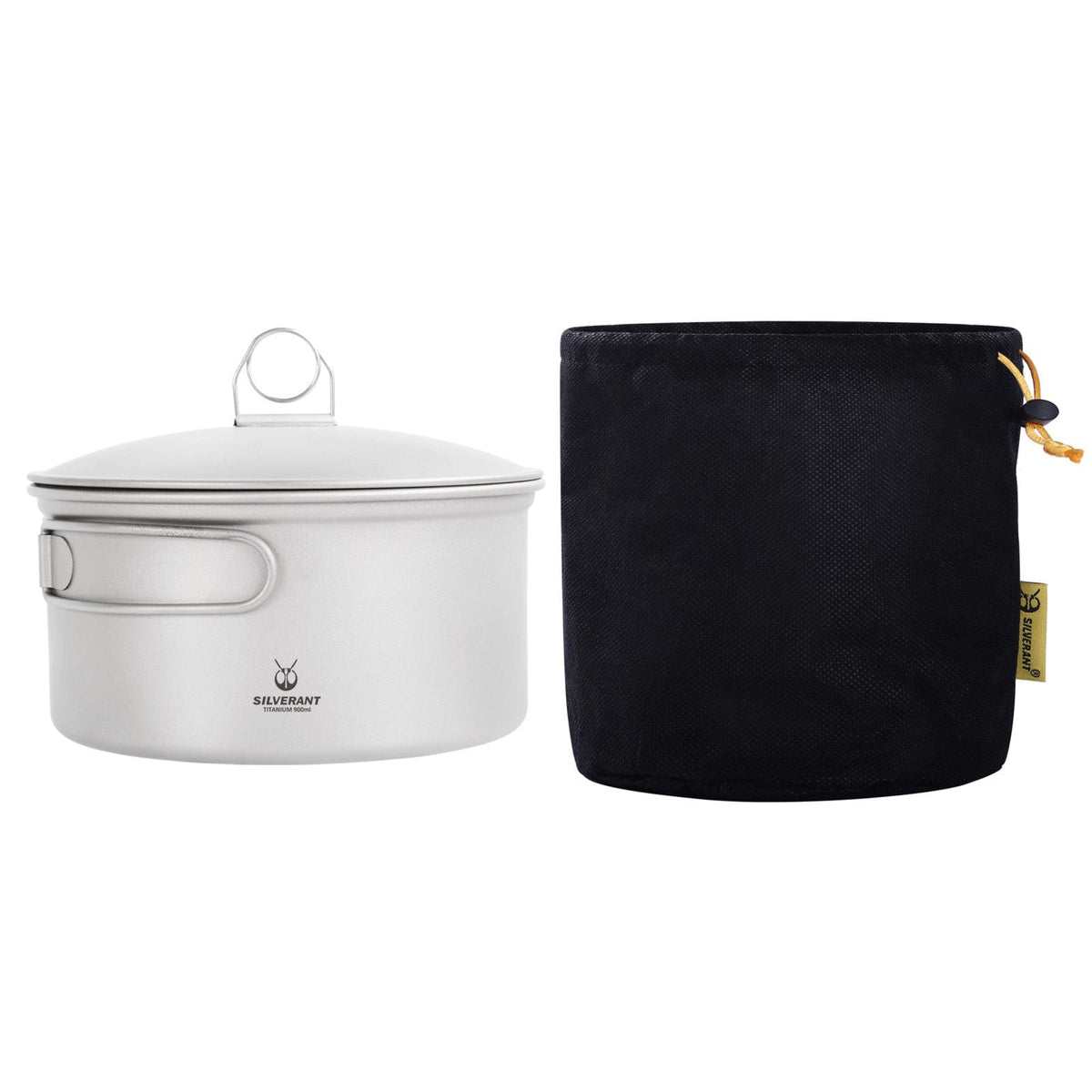 SilverAnt Ultralight 2-Piece Titanium Cookware Set - Titanium Camping Pot With Lid 900ml/30.4 fl oz with Drawstring Mesh Bag (included with purchase)