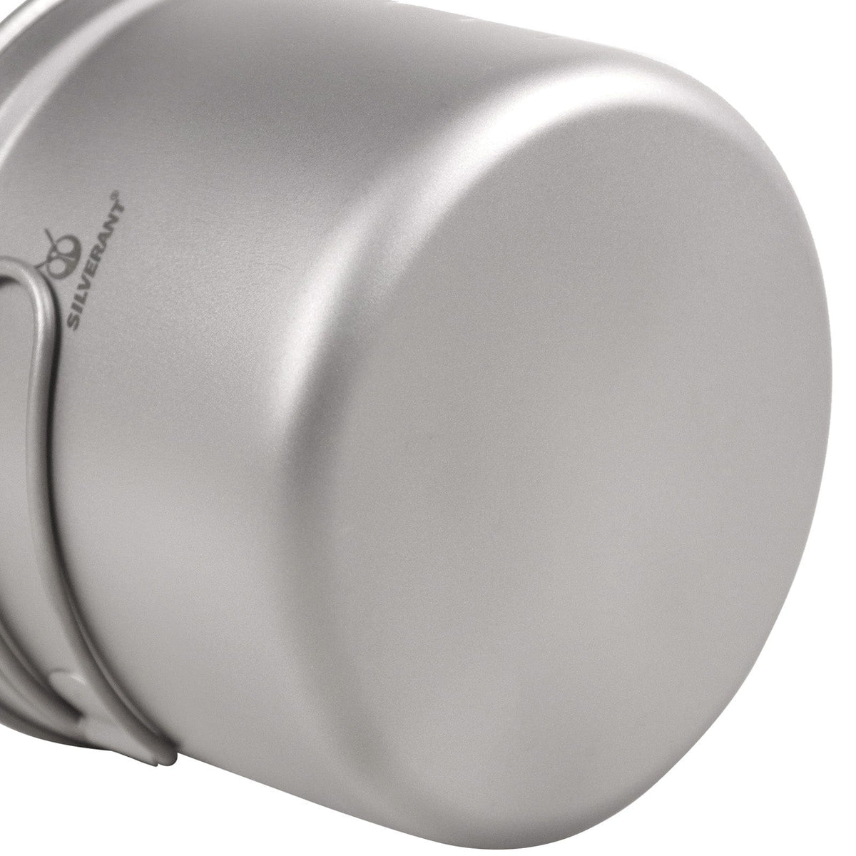 SilverAnt Ultralight 3-Piece Titanium Camping Cookware Set - Camping Pot 750ml/26.3 fl oz (pot bottom view, close-up of sandblasted finish)