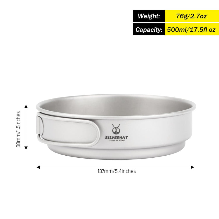 
                  
                    SilverAnt Ultralight 3-Piece Titanium Camping Cookware Set - Frying Pan 500ml/17.5 fl oz dimensions
                  
                