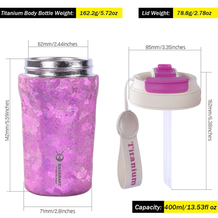 
                  
                    SilverAnt Ultralight Crystallized Titanium Insulated Travel Coffee Mug with Lid 400ml/14 fl oz Bold Purple - Separate weight and dimensions of top and bottom parts
                  
                
