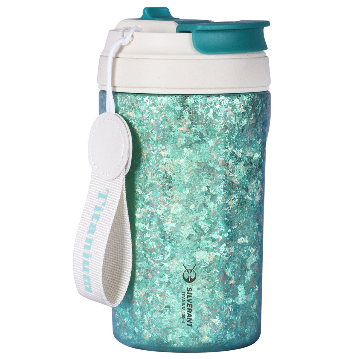 SilverAnt Ultralight Crystallized Titanium Insulated Travel Coffee Mug with Lid 400ml/14 fl oz Light Green - Main image