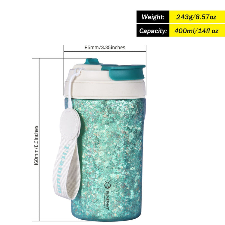 
                  
                    SilverAnt Ultralight Crystallized Titanium Insulated Travel Coffee Mug with Lid 400ml/14 fl oz Light Green - Weight, dimensions, and capacity
                  
                