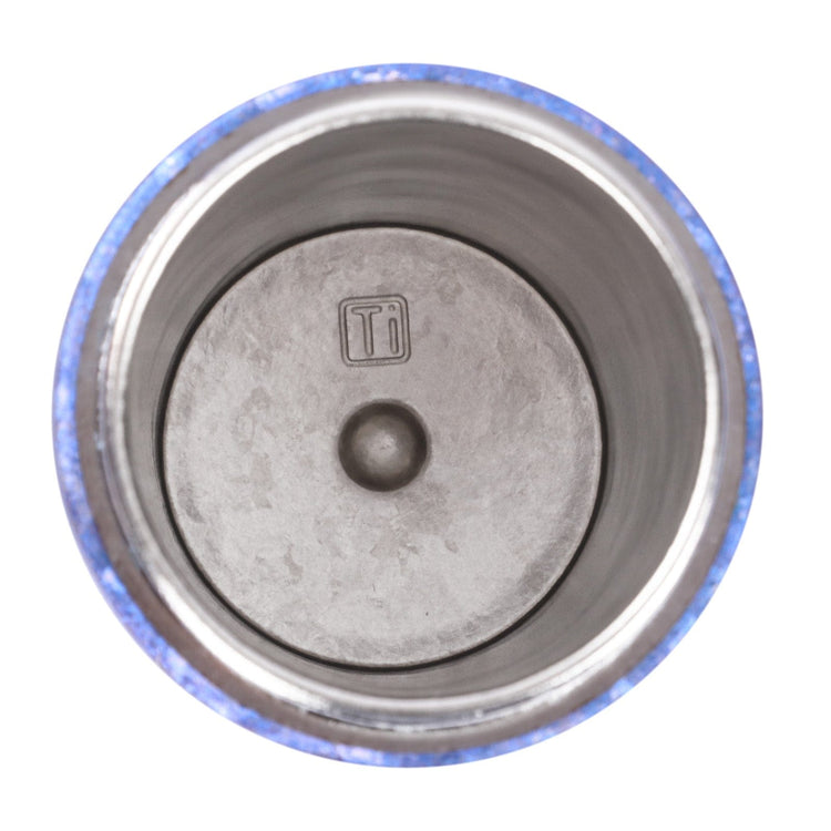 
                  
                    SilverAnt Ultralight Crystallized Titanium Insulated Travel Coffee Mug with Lid 400ml/14 fl oz Ocean Blue - Top angle view, showing inside of mug, Titanium marking on inner bottom
                  
                