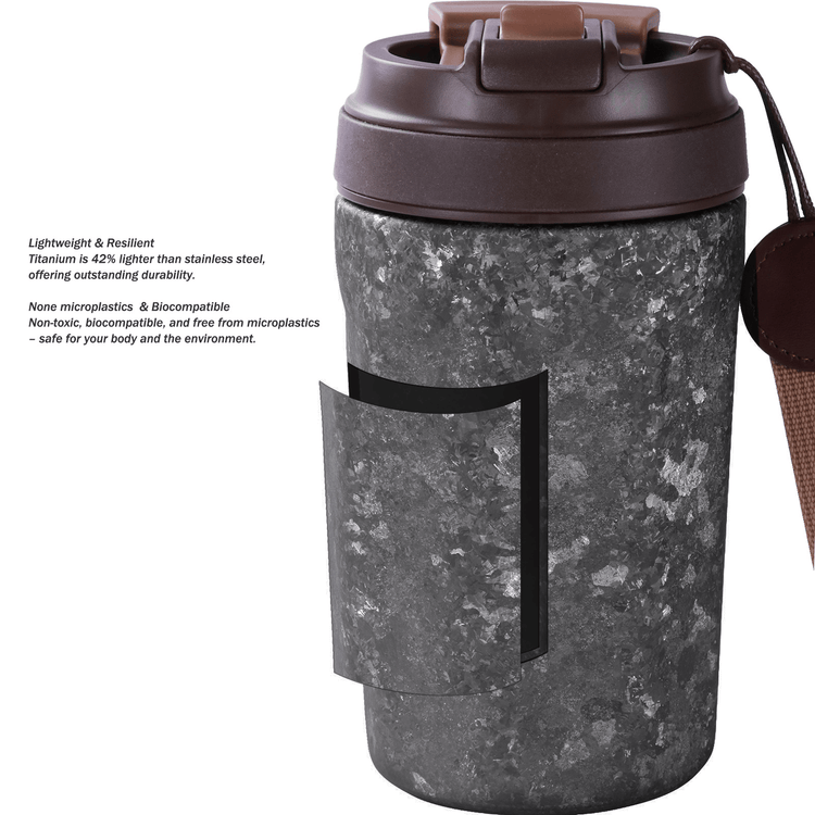 
                  
                    SilverAnt Ultralight Crystallized Titanium Insulated Travel Coffee Mug with Lid 400ml/14 fl oz Black Crystallized - Cross section of double-walling and specifications/features
                  
                