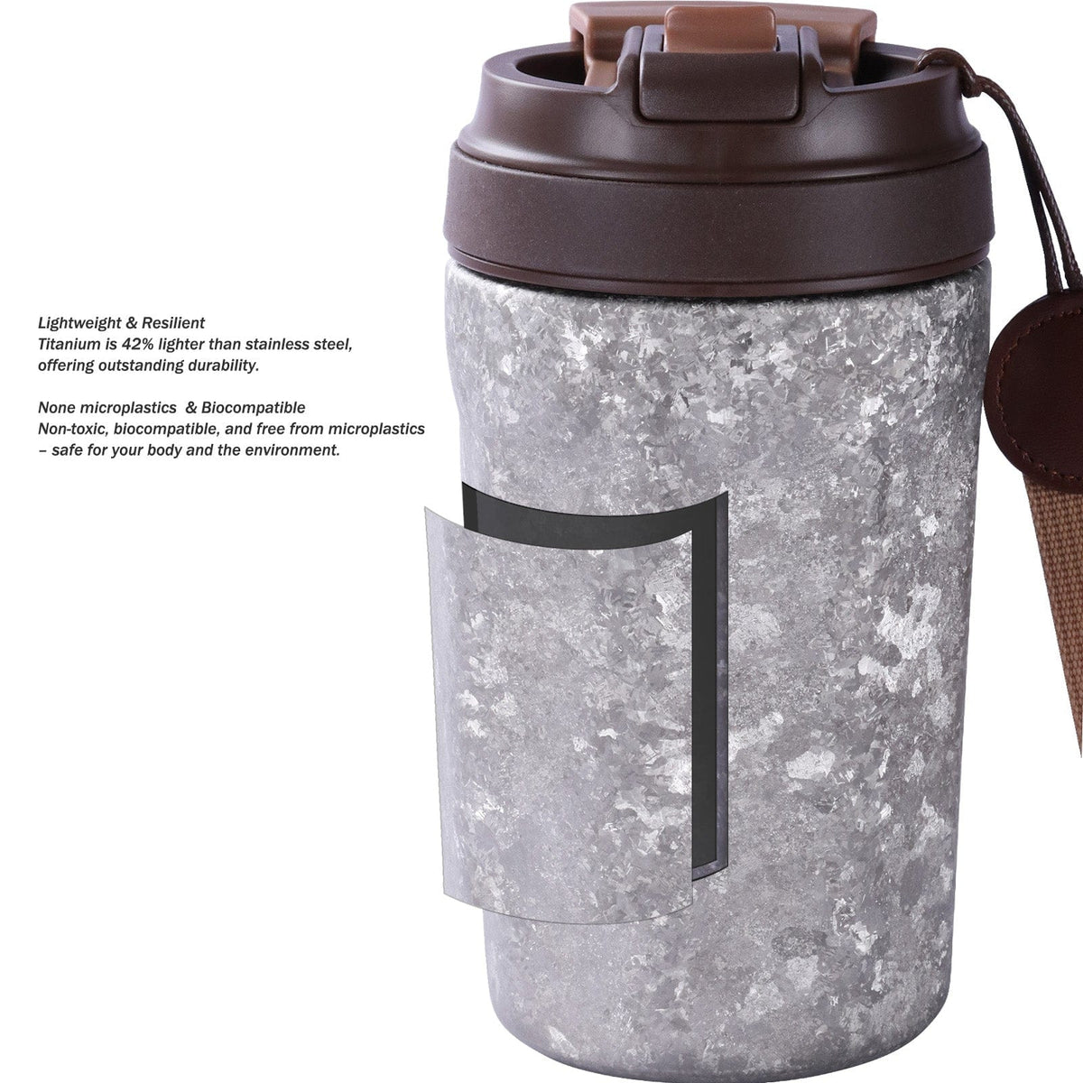SilverAnt Ultralight Crystallized Titanium Insulated Travel Coffee Mug with Lid 400ml/14 fl oz Classic Silver - Cross-section of double walling and specifications/features