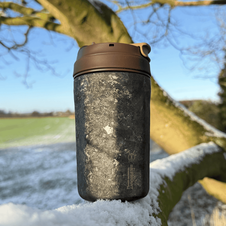 
                  
                    SilverAnt Ultralight Crystallized Titanium Insulated Travel Coffee Mug with Lid 400ml/14 fl oz Black Crystallized - Actual product photo, lifestyle shot, winter, placed on a snowy tree branch
                  
                
