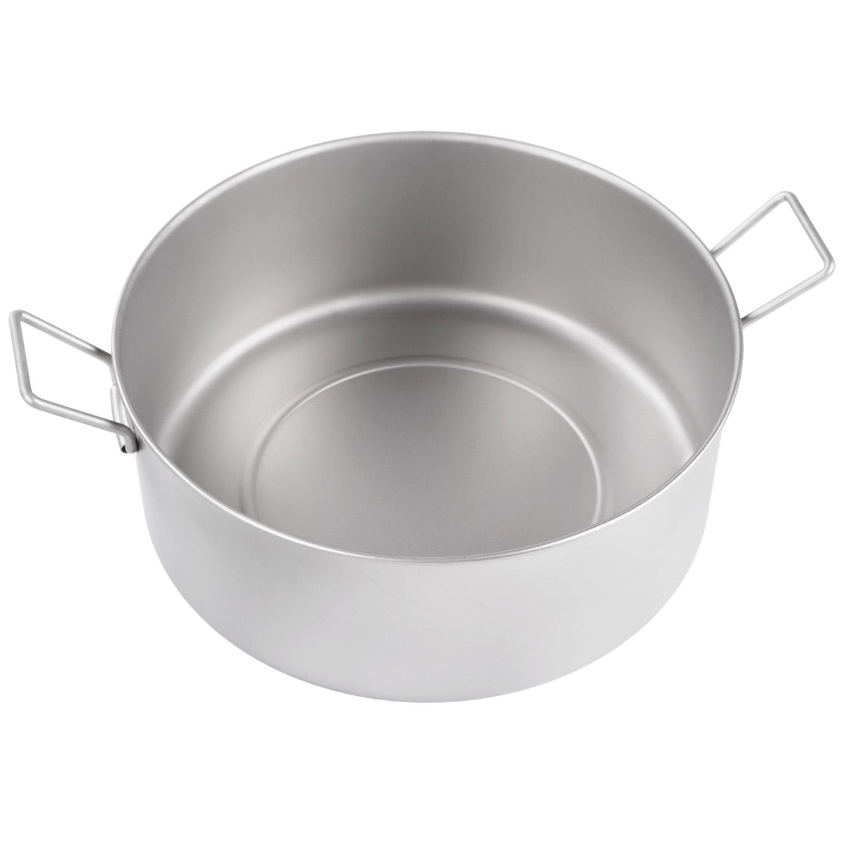 SilverAnt Ultralight Extra Large 2-Piece Titanium Camping Cookware Set With Hanger - Titanium Camping Pot with Hanging Handles & Lid – 3000ml / 105.6 fl oz (inner pot view, unfolded handles, sandblasted finish)