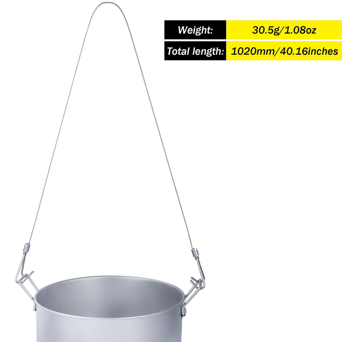SilverAnt Ultralight Extra Large 2-Piece Titanium Camping Cookware Set With Hanger - Strong & Durable Stainless Steel Hanger 1020mm/40.16 inches (dimensions and weight)
