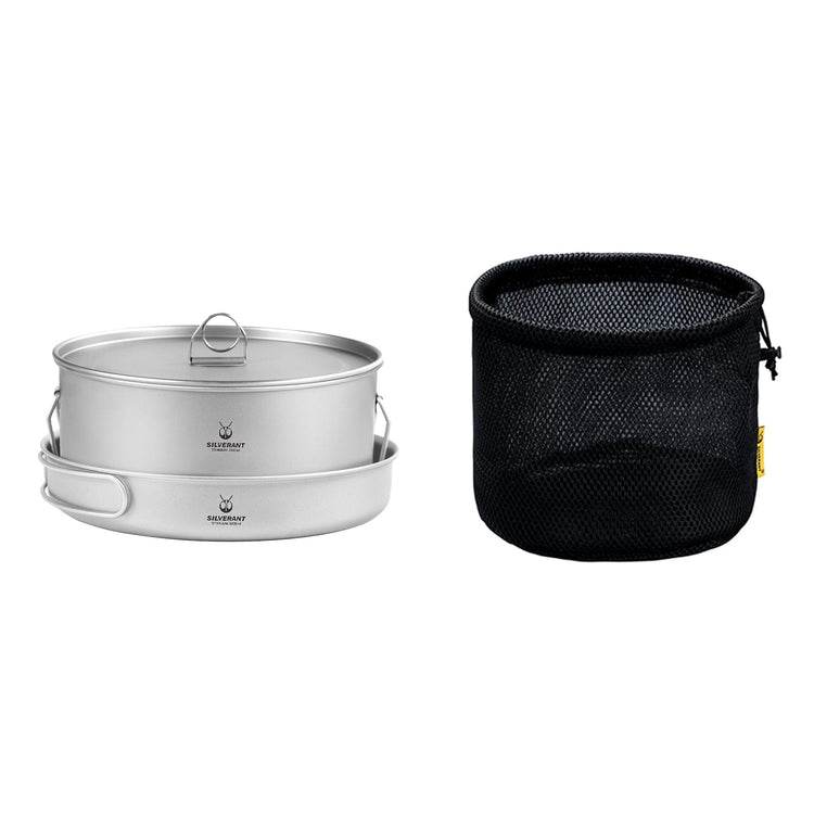 
                  
                    SilverAnt Ultralight Large 2-Piece Titanium Pot & Pan Camping Cookware Set - with Drawstring Mesh bag (Included with purchase)
                  
                