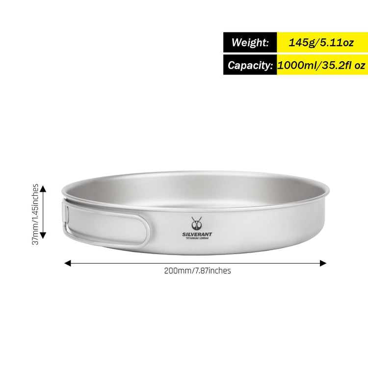 
                  
                    SilverAnt Ultralight Large 2-Piece Titanium Pot & Pan Camping Cookware Set - Titanium Frying Pan 1000ml/35 fl oz with dimensions
                  
                
