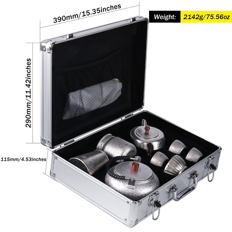 SilverAnt Ultralight Large Crystallized Titanium Travel Tea Set - Complete Tea Ceremon Set (weight, dimensions, and capacity)