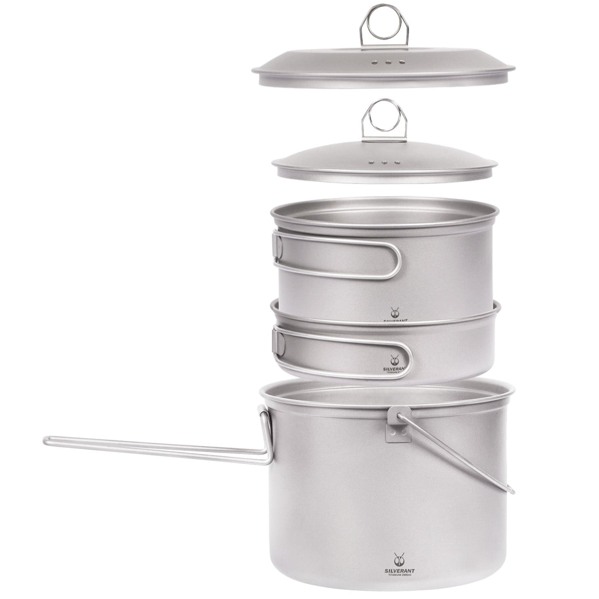 SilverAnt Ultralight 3-Piece Titanium Cookware Set (nesting position)