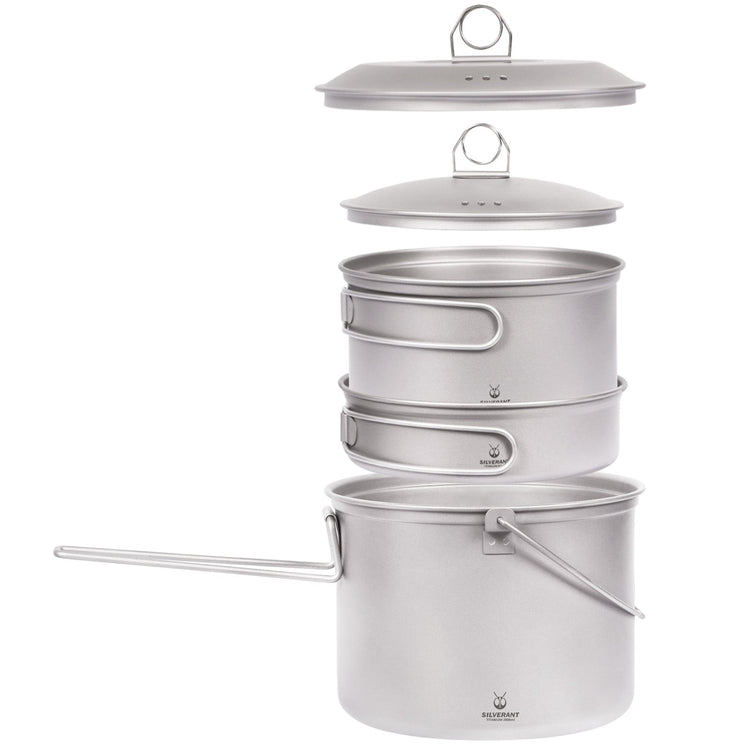 
                  
                    SilverAnt Ultralight 3-Piece Titanium Cookware Set (nesting position)
                  
                