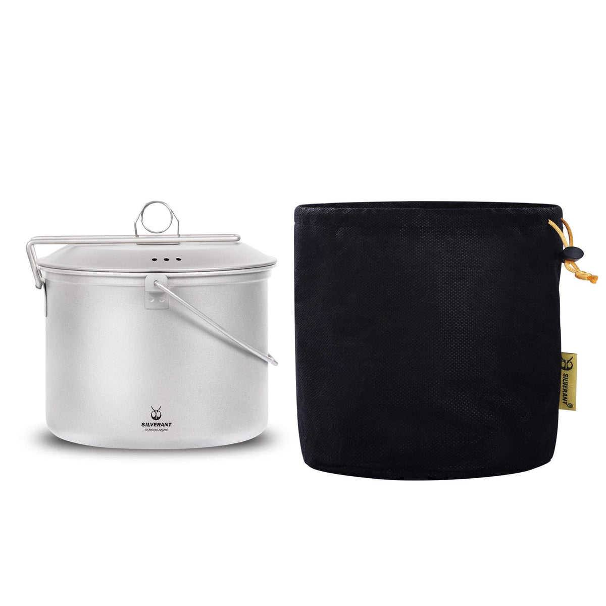 SilverAnt Ultralight Large Titanium Camping Pot with Lid & Bail Handle 2L/67.63 fl oz with Drawstring Mesh Baf (included with purchase)
