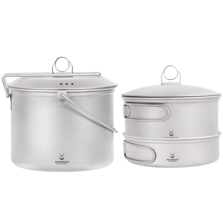 
                  
                    SilverAnt Ultralight Large Titanium Camping Pot with Lid & Bail Handle 2L/67.63 fl oz - SilverAnt Ultralight 3-Piece Titanium Cookware Set
                  
                