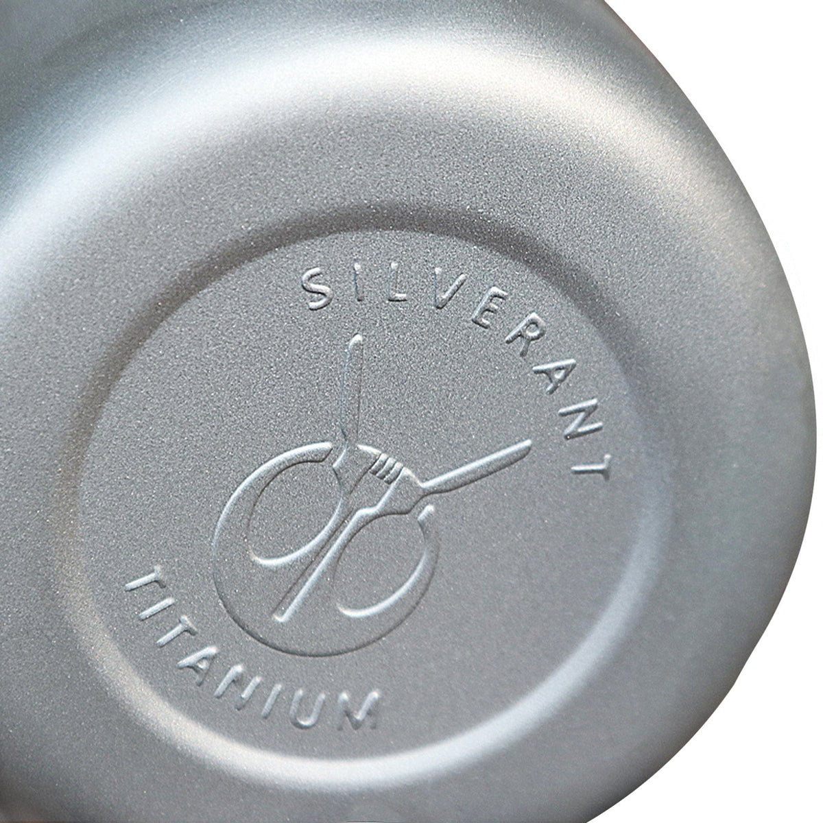 SilverAnt Ultralight Large Titanium Water Bottle (Wide Mouth) - Bottom view, SilverAnt branding/logo engraved, authentic