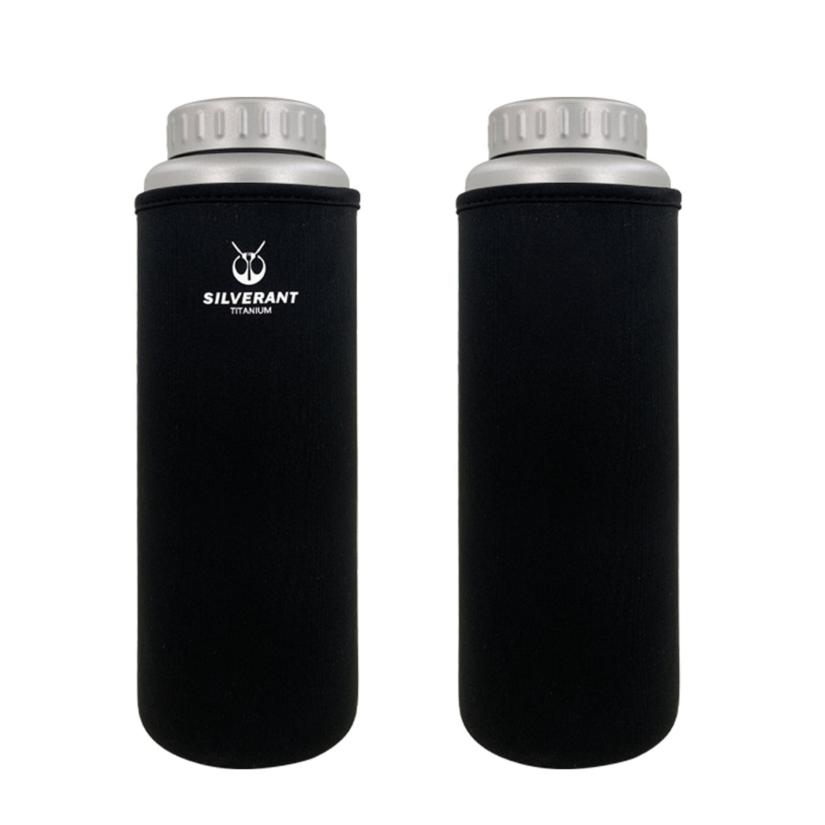 SilverAnt Ultralight Large Titanium Water Bottle (Wide Mouth) - 1500ml size with thermal sleeve, back and front