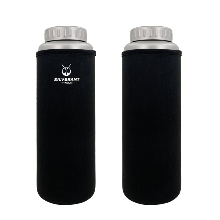 
                  
                    SilverAnt Ultralight Large Titanium Water Bottle (Wide Mouth) - 1500ml size with thermal sleeve, back and front
                  
                