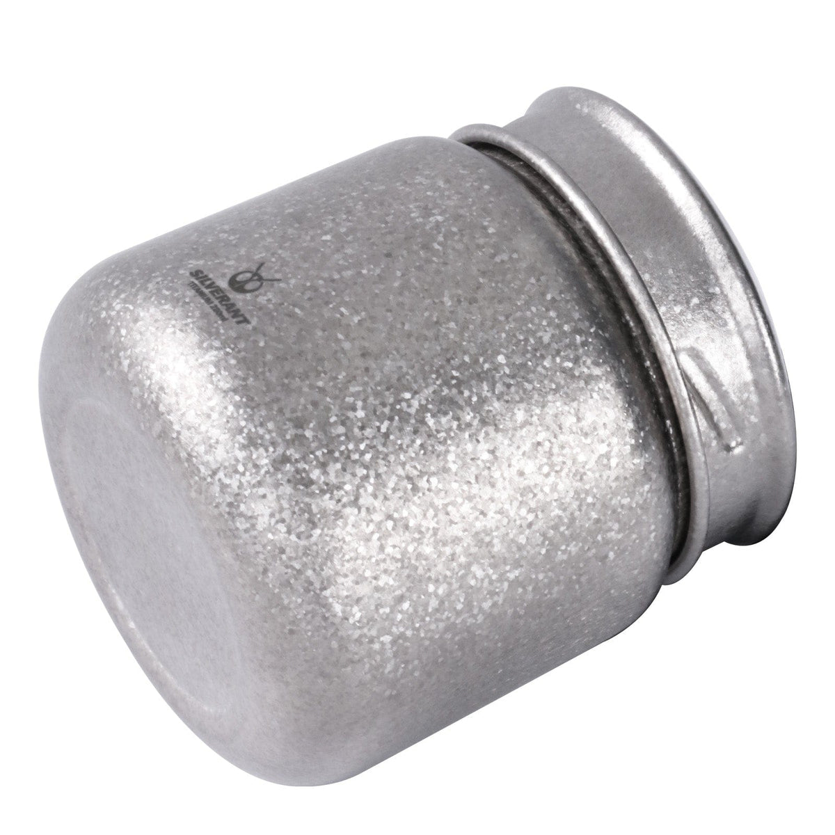 SilverAnt Ultralight Leakproof Titanium Container 280ml / 9.47 fl oz Crystallized (laid down by its side, side view)