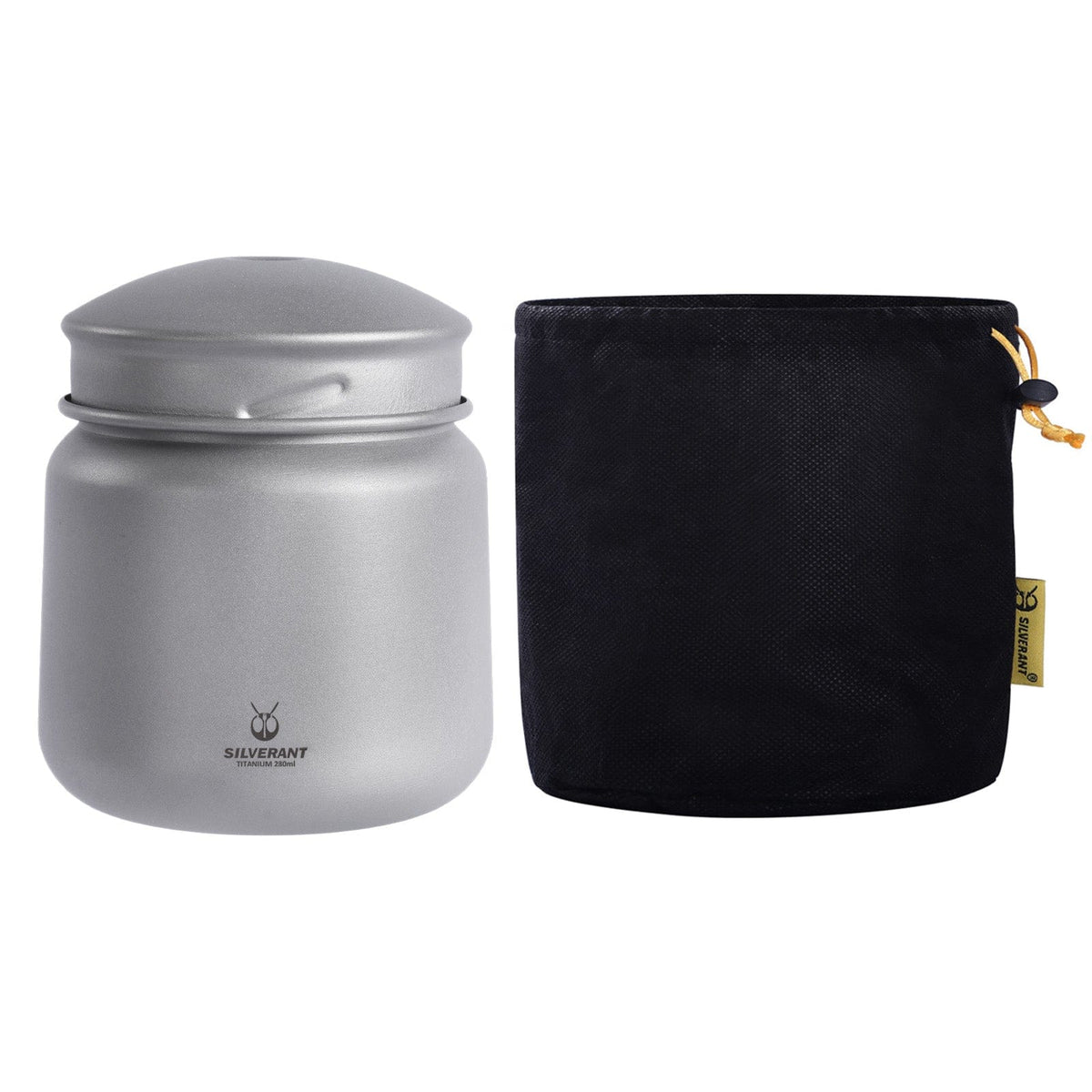 SilverAnt Ultralight Leakproof Titanium Container 280ml / 9.47 fl oz Sandblasted with black drawstring mesh pouch included with every purchase