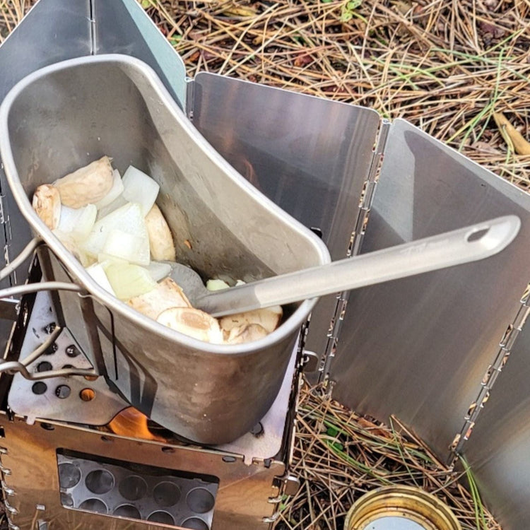 
                  
                    SilverAnt Ultralight Long Handle Titanium Spork Sandblasted - Actual product photo, in-use, in a military cup
                  
                