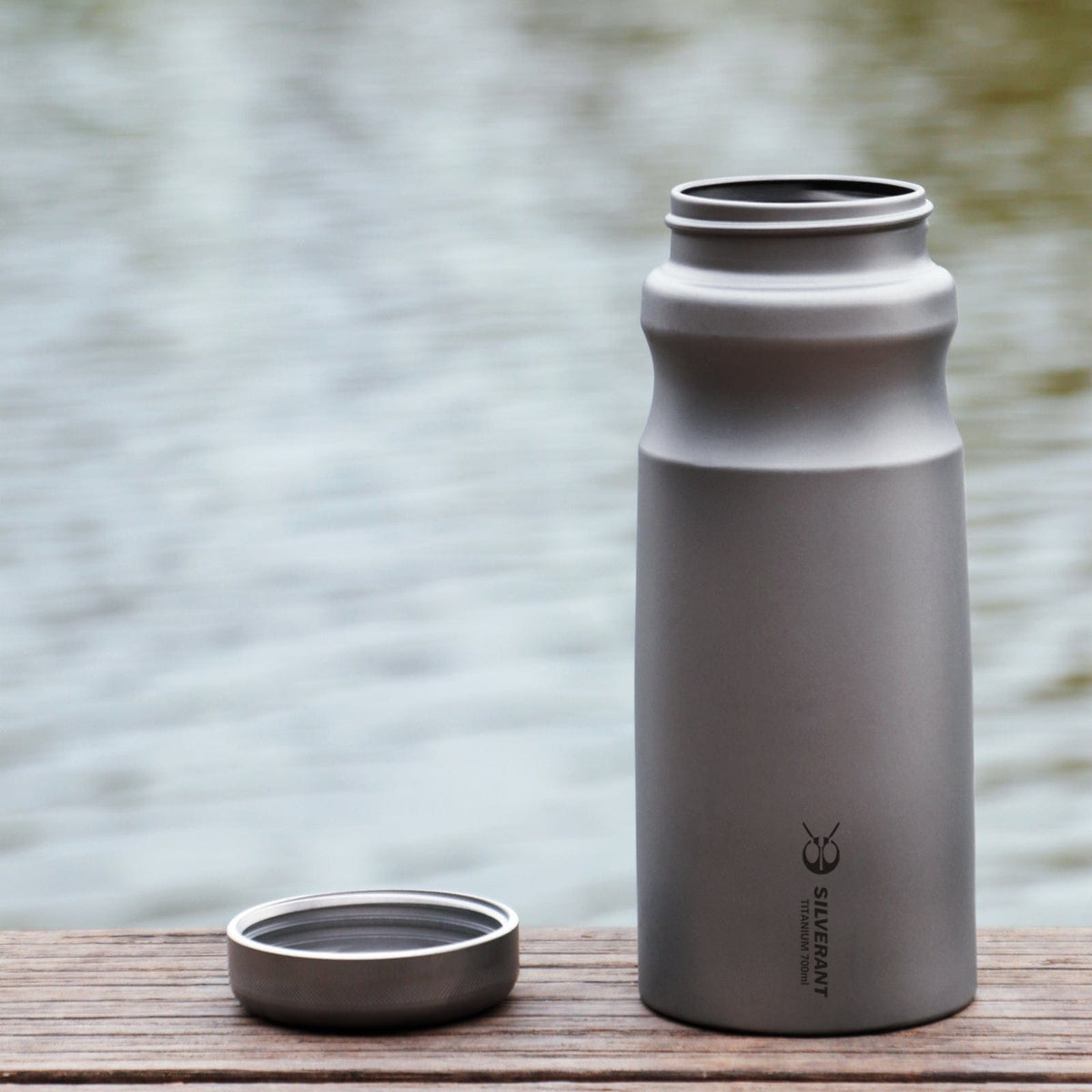 SilverAnt Ultralight Sports Edition Titanium Water Bottle - 700ml/23.67 fl oz In-Use (Actual product photo, unscrewed, lifestyle photo shot)