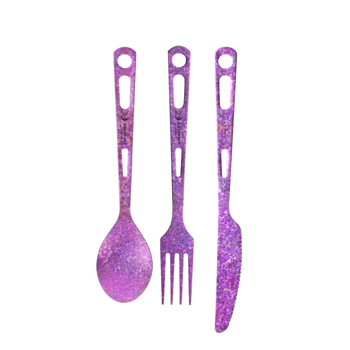 SilverAnt Ultralight Titanium 3-Piece Cutlery Set (Knife, Fork and Spoon) Anodized Purple - Main image