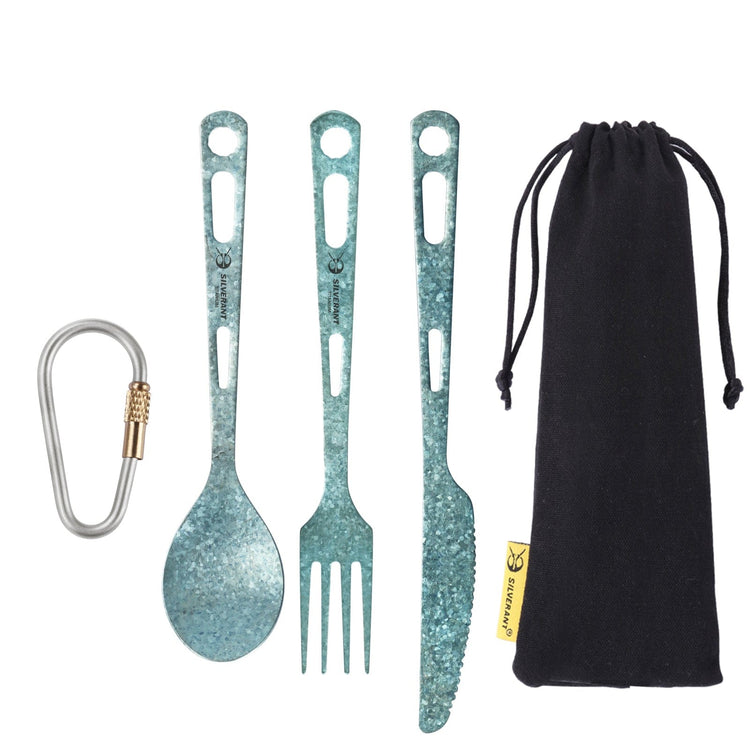 
                  
                    SilverAnt Ultralight Titanium 3-Piece Cutlery Set (Knife, Fork and Spoon) Anodized Blue (with black pouch and carabiner)
                  
                