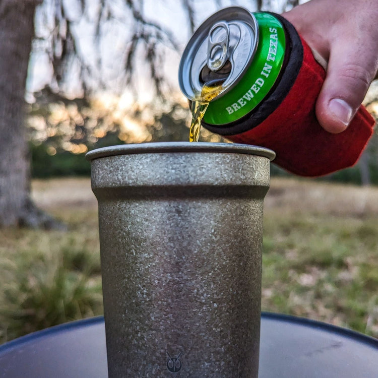 
                  
                    SilverAnt Ultralight Titanium Beer Cup 400ml/14fl oz - Actual product photo, in use, real life still, lifestyle shot, pouring beer into the beer cup
                  
                