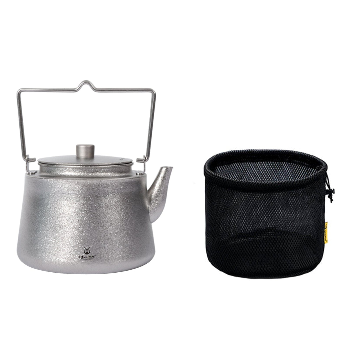 SilverAnt Ultralight Titanium Bushcraft Kettle Crystallized Finish - with drawstring mesh bag (Included with every purchase)
