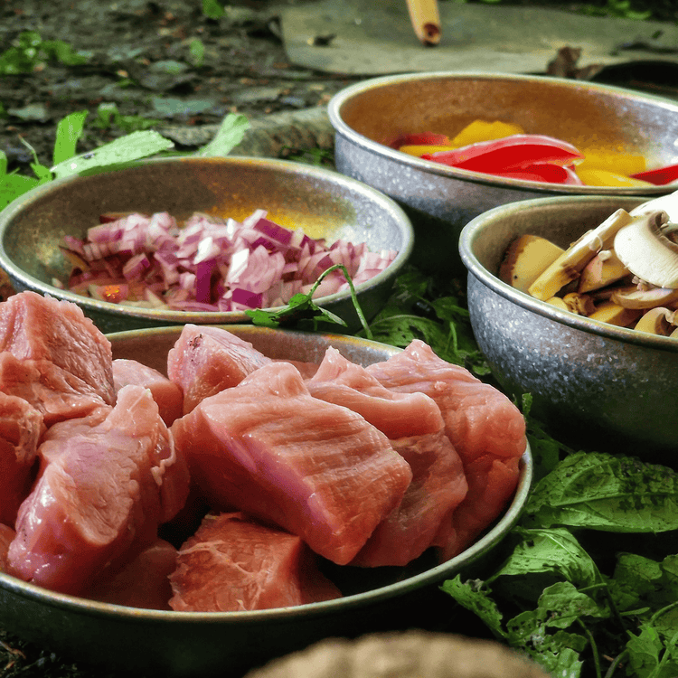 
                  
                    SilverAnt Titanium Camping Bowls & Plates - Crystallized Finish - In-Use (with different ingredients)
                  
                