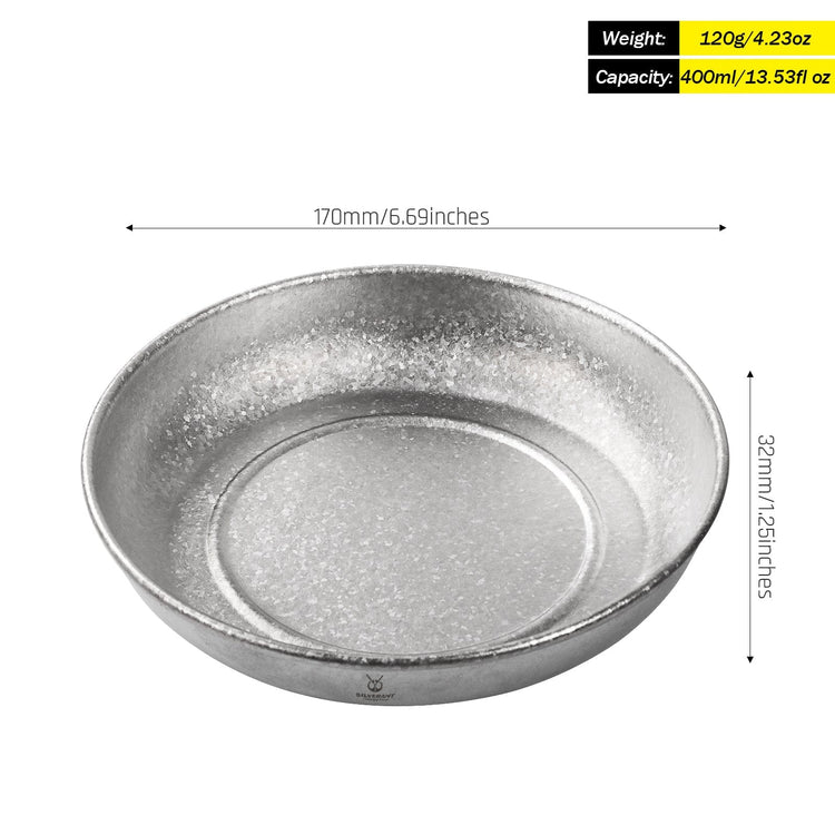 SilverAnt Ultralight Titanium Camping Plate with a Crystallized Finish 400ml/13.53 fl oz - weight, dimension, and capacity