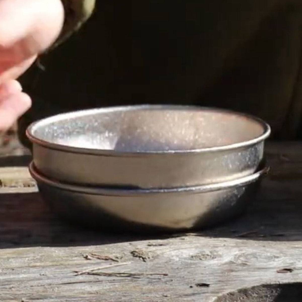 SilverAnt Ultralight Titanium Camping Plate with a Crystallized Finish 300ml/10.15 fl oz - In-Use (nesting with the 500ml/16.90 fl oz bowl)