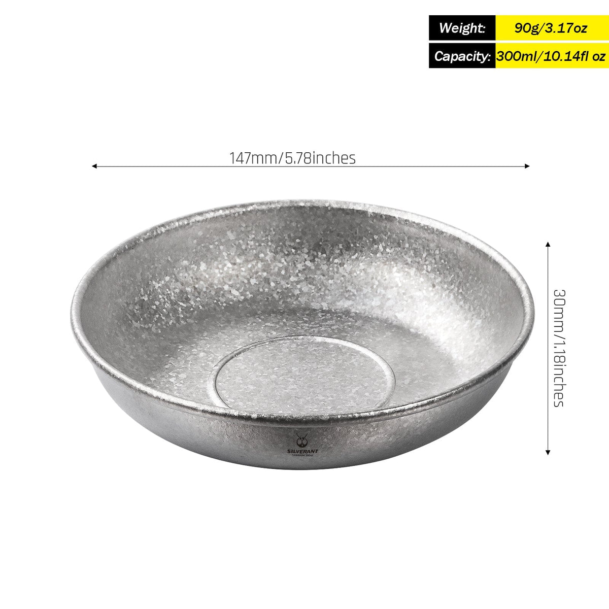 SilverAnt Ultralight Titanium Camping Plate with a Crystallized Finish 300ml/10.14 fl oz - weight, dimension, and capacity