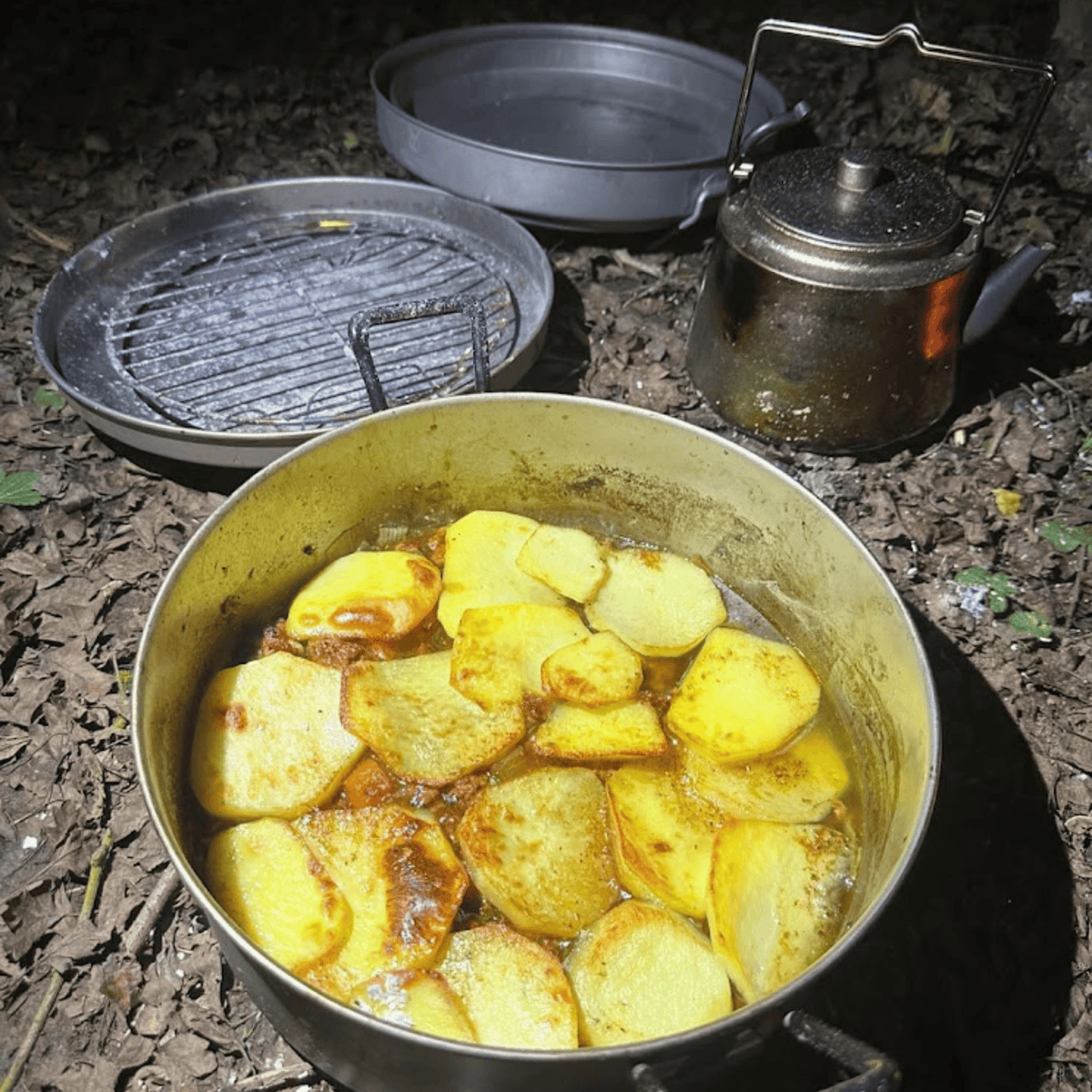 SilverAnt Ultralight Titanium Camping Plates -  900ml/30.43 fl oz & 1200ml/40.57 fl oz - In-Use (Plates in background)