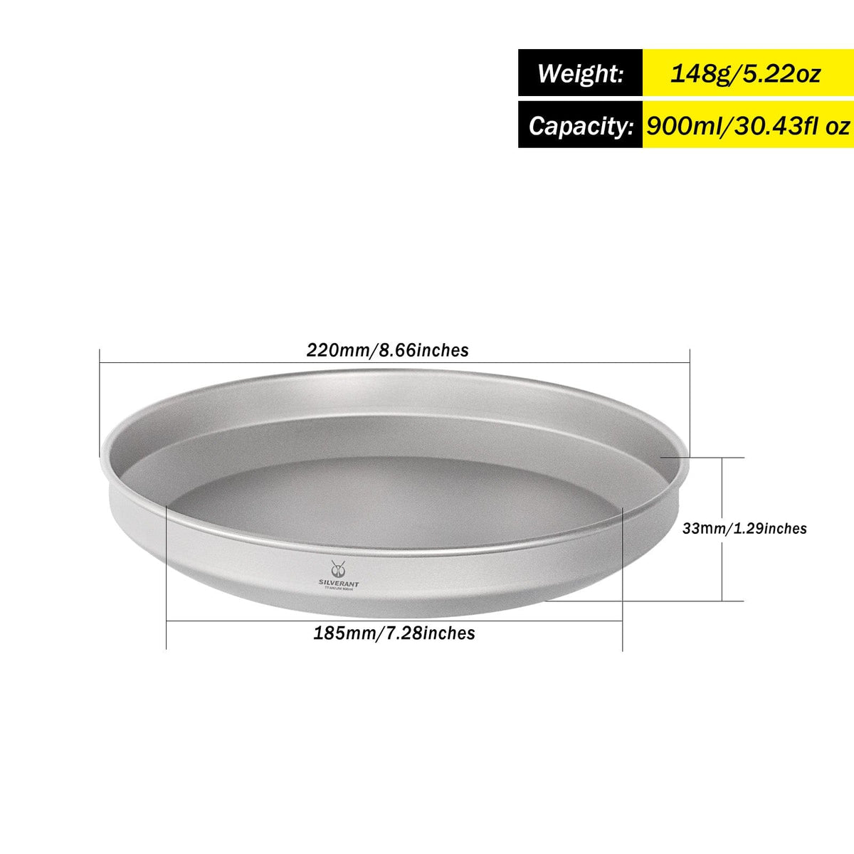 SilverAnt Ultralight Titanium Camping Plates -  900ml/30.43 fl oz weight, dimensions, and capacity