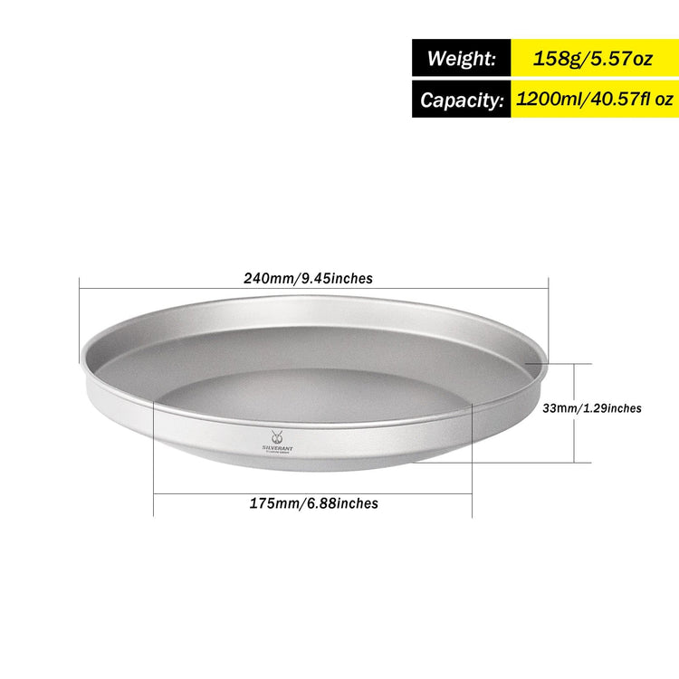 
                  
                    SilverAnt Ultralight Titanium Camping Plates - 1200ml/40.57 fl oz with weight, dimensions, and capacity
                  
                