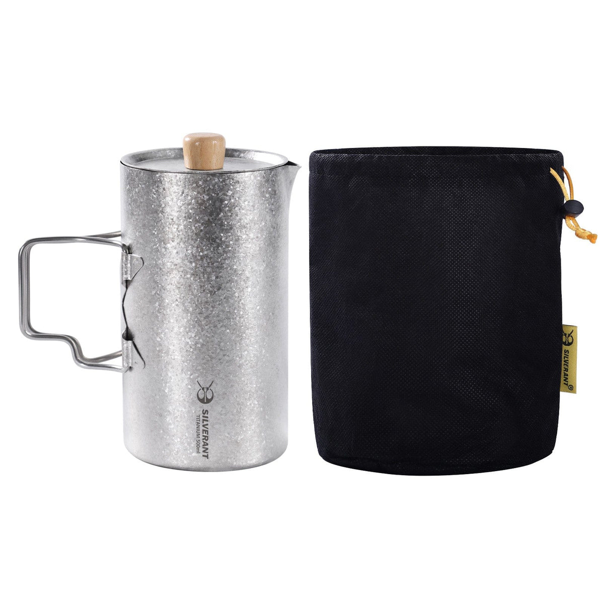 SilverAnt Ultralight Titanium Coffee French Press Crystallized - with black drawstring mesh bag included with purchase