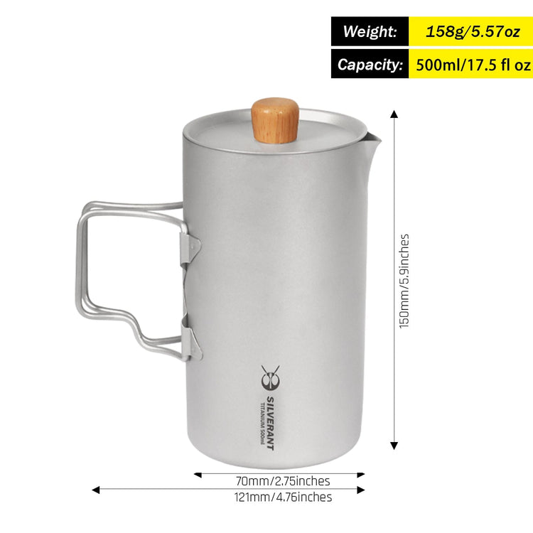 
                  
                    SilverAnt Ultralight Titanium Coffee French Press Sandblasted - weight, dimensions, and capacity
                  
                