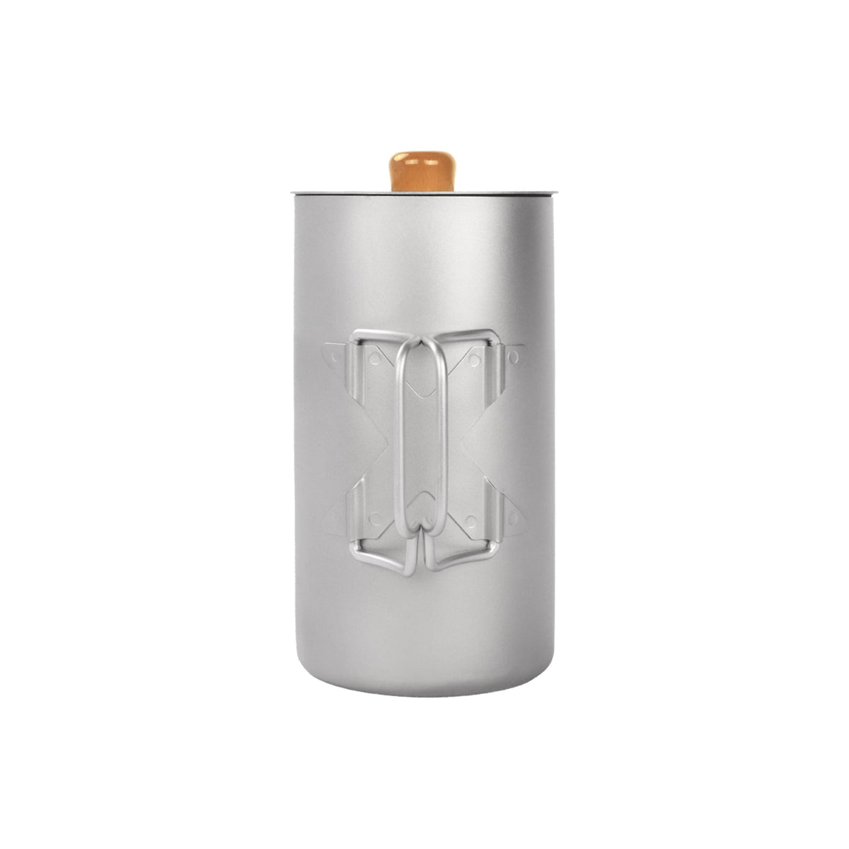 SilverAnt Ultralight Titanium Coffee French Press Sandblasted - Rear view angle showing foldable handles