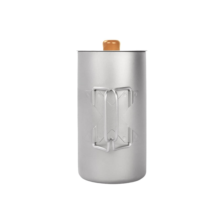 
                  
                    SilverAnt Ultralight Titanium Coffee French Press Sandblasted - Rear view angle showing foldable handles
                  
                