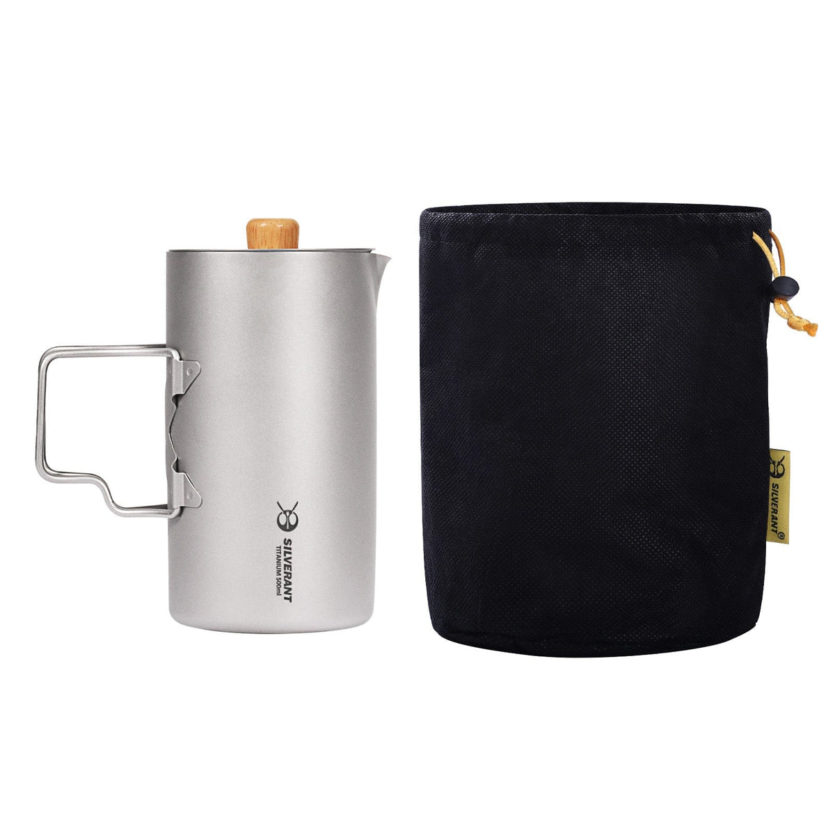SilverAnt Ultralight Titanium Coffee French Press Sandblasted - with black drawstring pouch (Included with purchase)