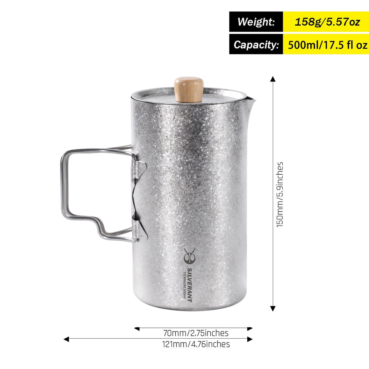 SilverAnt Ultralight Titanium Coffee French Press Crystallized - weight, dimensions, and capacity