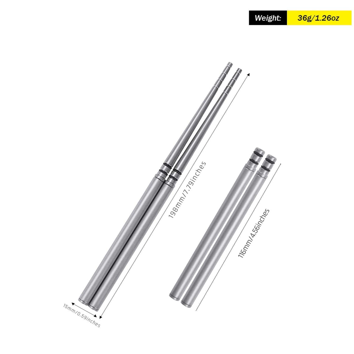 SilverAnt Ultralight Titanium Collapsible Folding Travel Chopsticks - weight and dimensions