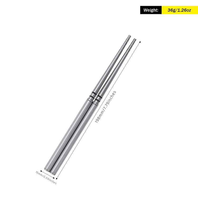 
                  
                    SilverAnt Ultralight Titanium Collapsible Folding Travel Chopsticks - in-use position, weight and dimensions
                  
                