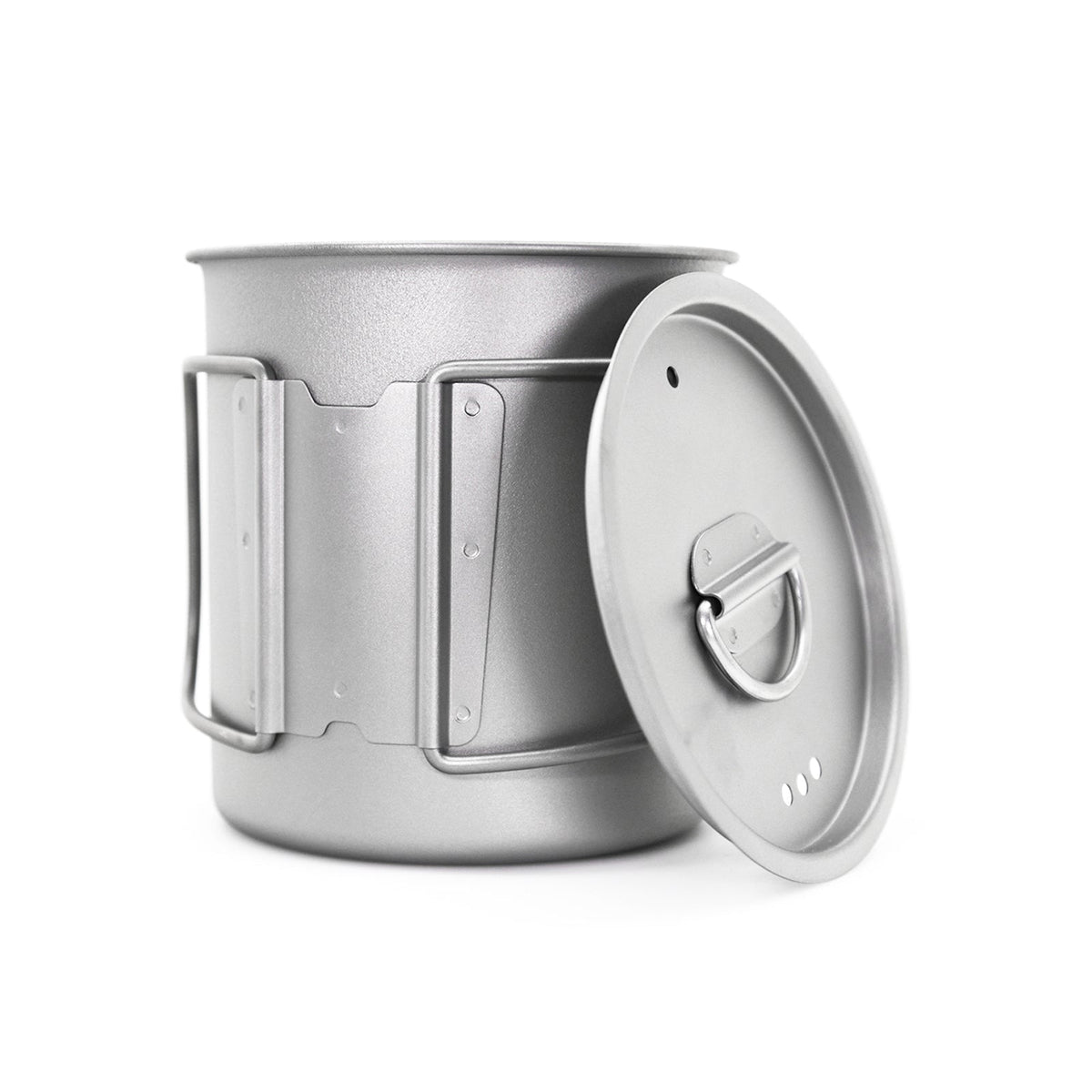 SilverAnt Ultralight Titanium Cup With Lid 4 Sizes - 400ml cup - rear view, showing handles folded position