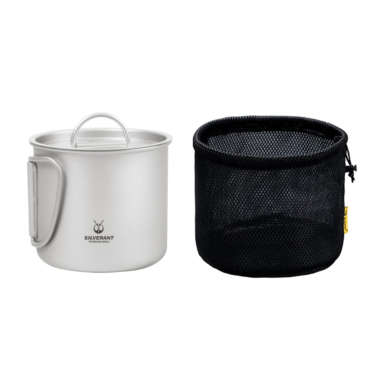 SilverAnt Ultralight Titanium Cup With Lid 4 Sizes - 400 ml - With black drawstring pouch free with purchase