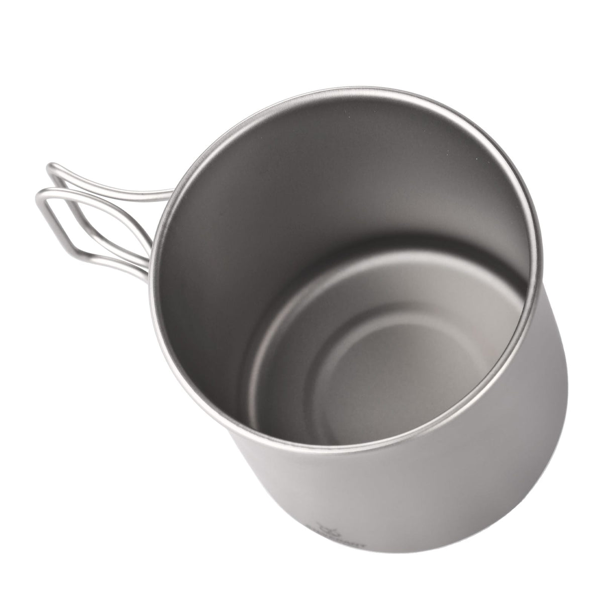SilverAnt Ultralight Titanium Cup With Lid 4 Sizes - 500ml - Top angle view showing unfolded handles and inner surface of cup