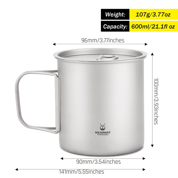 
                  
                    SilverAnt Ultralight Titanium Cup With Lid 4 Sizes 600ml - With weight, dimensions, and capacity
                  
                