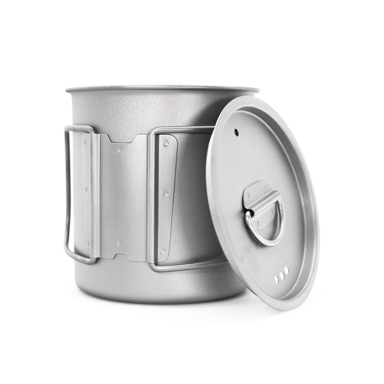 
                  
                    SilverAnt Ultralight Titanium Cup With Lid 4 Sizes - 600ml - Rear view angle, showing folded handles
                  
                